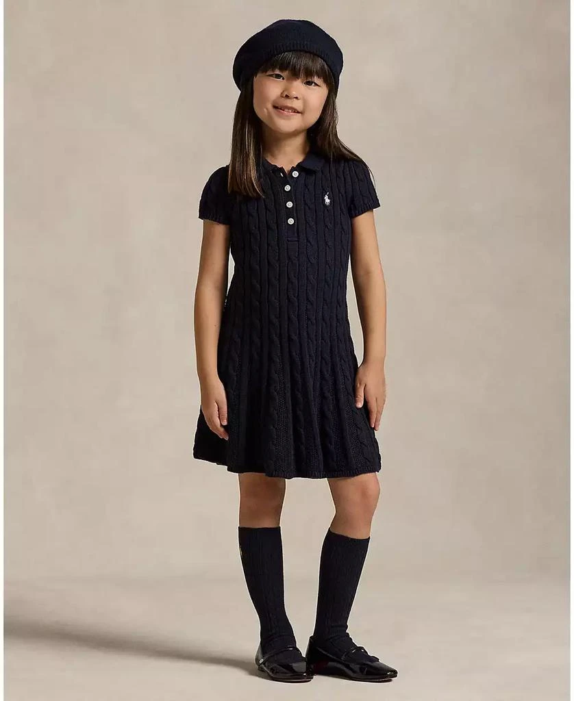 Polo Ralph Lauren Toddler and Little Girls Cable-Knit Cotton Polo Sweater Dress - RL Navy W/ Prch Cream - Size 5
