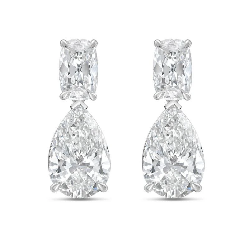 Diana M Jewels 14KW WG Drop Earrings 10.00 Ct TW of Lab grown cushion and pear shape diamonds
