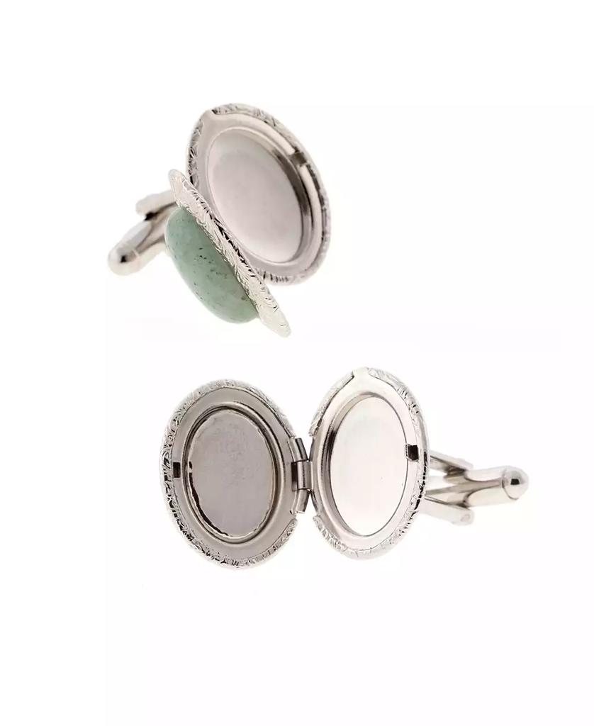 1928 Jewelry Silver-Tone Semi-Precious Aventurine Oval Cufflinks