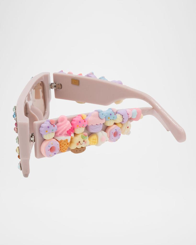 Bari Lynn Kid's Rhinestone Charm Rectangular Sunglasses