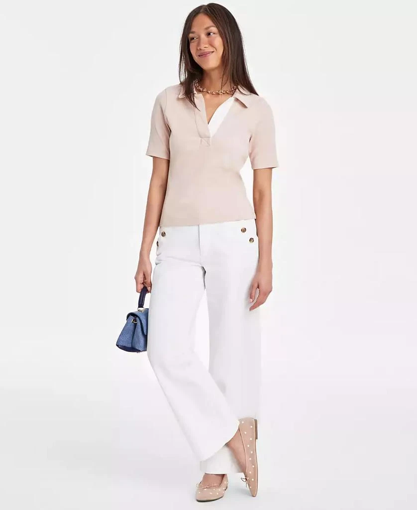 On 34th Women's Elbow-Sleeve Ribbed Polo Top, Exclusively at Macy's 1