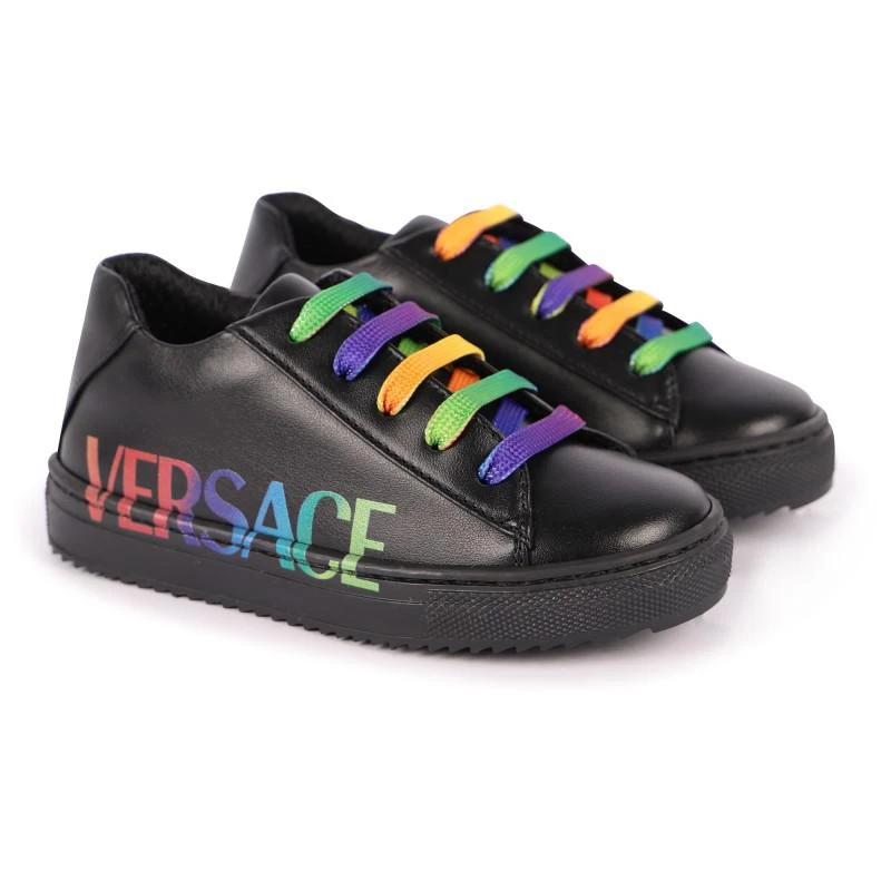 Young Versace Rainbow logo and laces leather baby sneakers in black 1