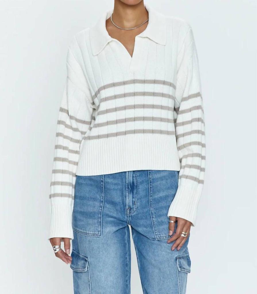 PISTOLA Arlo Stripe Polo Sweater In White