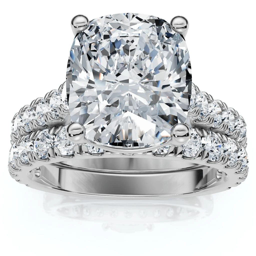 Pompeii3 Certified 4Ct Cushion Diamond Engagement Wedding Ring Set 14k Gold/PT Lab Grown 4