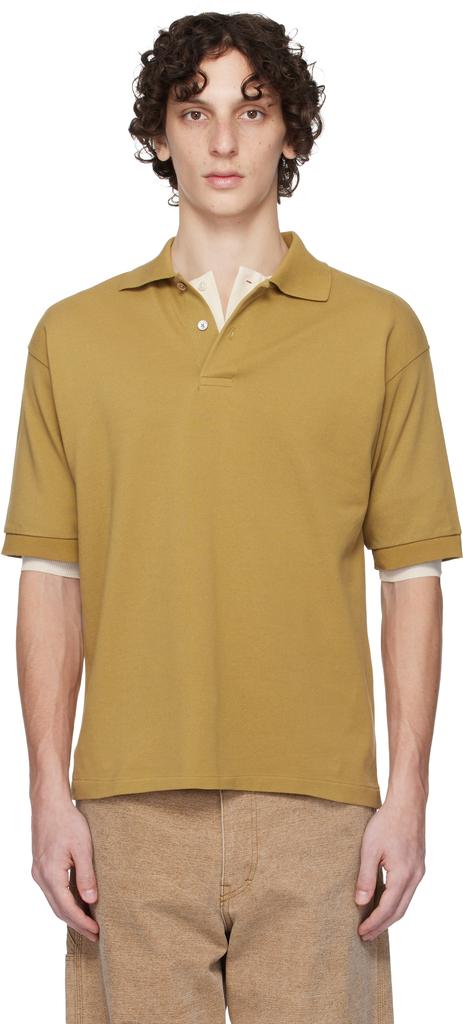 AURALEE Khaki Pima Cotton Heavy Pique Polo - Polo Shirts - BeyondStyle