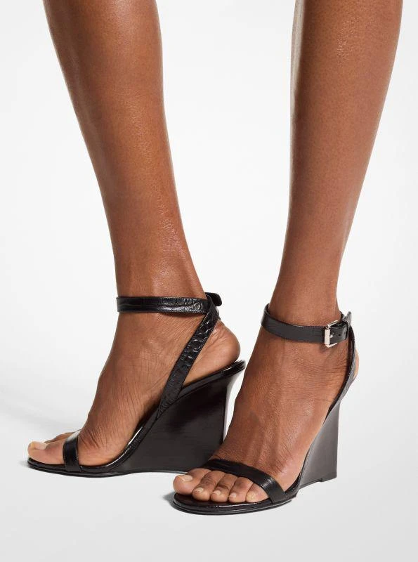 Michael Kors Claudia Crocodile Embossed Leather Wedge Sandal 4