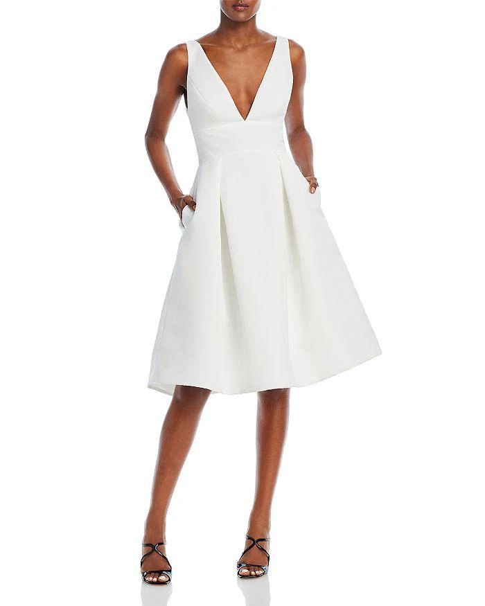 Amsale Faille V-Neck Fit-and-Flare Dress 3