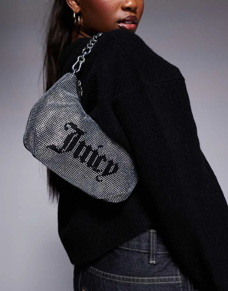 Juicy Couture Juicy Couture small diamante logo shoulder bag in black/silver 2