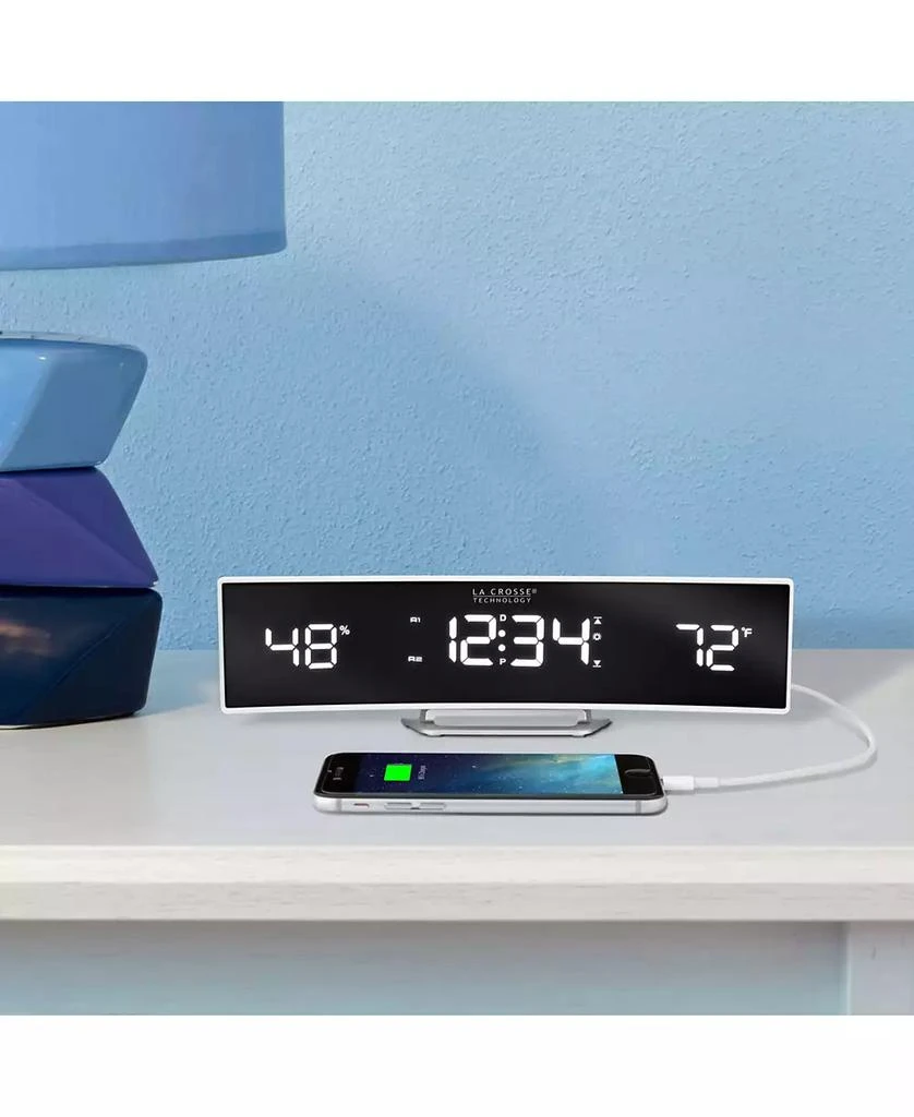 La Crosse Technology White Curved Alarm Clock with Mirrored LED Lens Display 3
