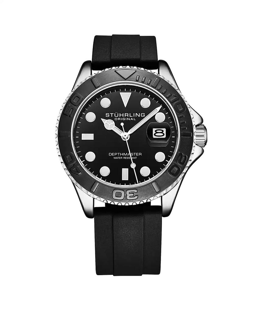 Stuhrling Depthmaster 4072 Men s Quartz Diver Watch – 42mm, Black Dial, Silicone Strap, Rotating Bezel, Date, 100M Water Resistant