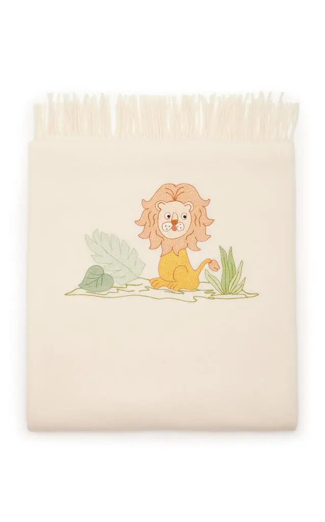 Loretta Caponi Loretta Caponi Lion-Embroidered Wool Throw Blanket - Moda Operandi 1