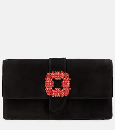 Manolo Blahnik Capri embellished suede clutch 1