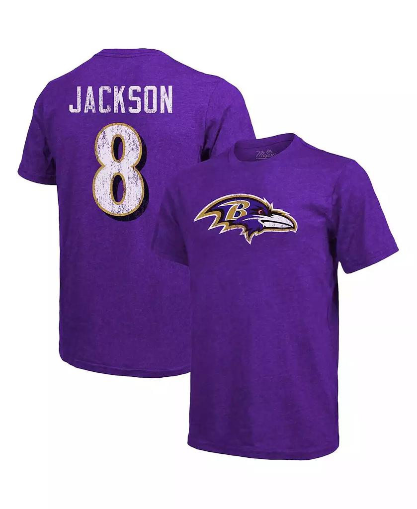 Majestic Men's Lamar Jackson Purple Baltimore Ravens Tri-Blend Name and Number T-shirt