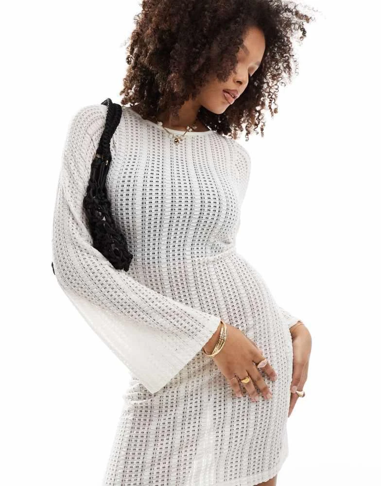 Brave Soul Brave Soul long sleeve mesh knitted dress in off white 1