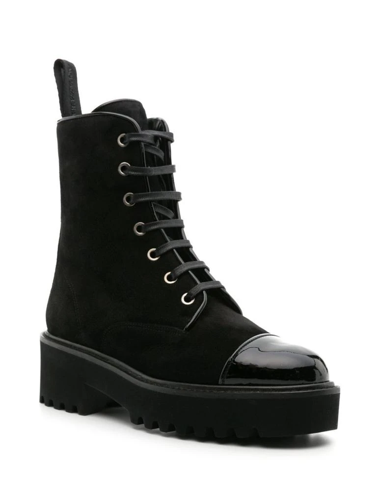 Aquazzura BLACK SUEDE LACE-UP BOOTS BY AQUAZZURA, DESERT MODEL.
PATENT LEATHER DETAILS.
NOTCHED SOLE. 
HEIGHT: 5 CM 
MADE IN ITALY 2