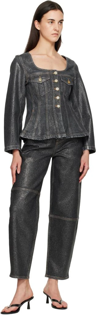 Ganni Black Shimmery Foil Denim Blazer 4