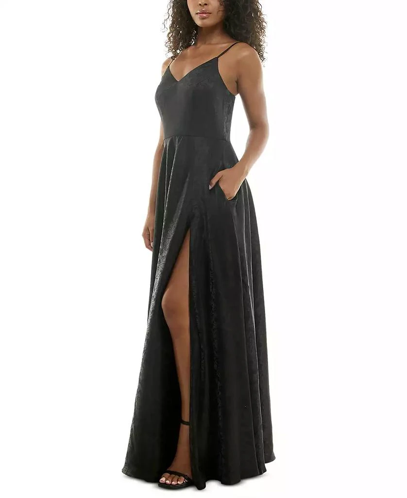 B Darlin Juniors' Spaghetti-Strap Jacquard Gown 3