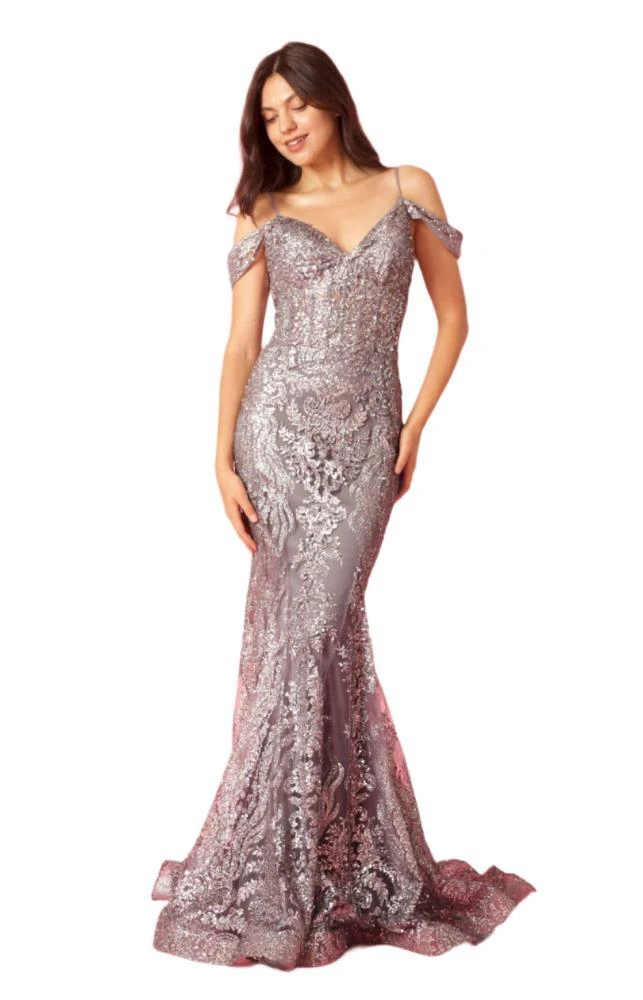 TRUEDAMES Off Shoulder Sequin Corset-Style Formal Gown Dress 2