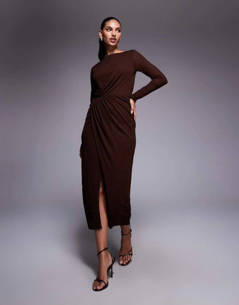 asos mesh midi dress ASOS DESIGN mesh midi dress with ruched detail and cut out waist in blue print