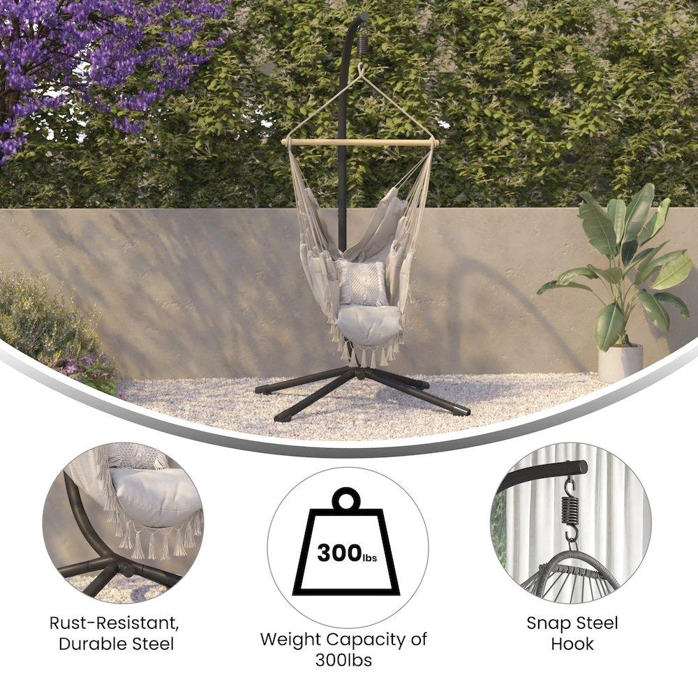 Flash Furniture Heavy Duty Hanging Hammock Chair C-Stand with Steel Offset Hardware, Black 4