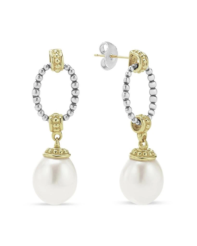 LAGOS 18k Gold & Sterling Silver Two Tone Cultured Pearl Oval Drop Earrings 1