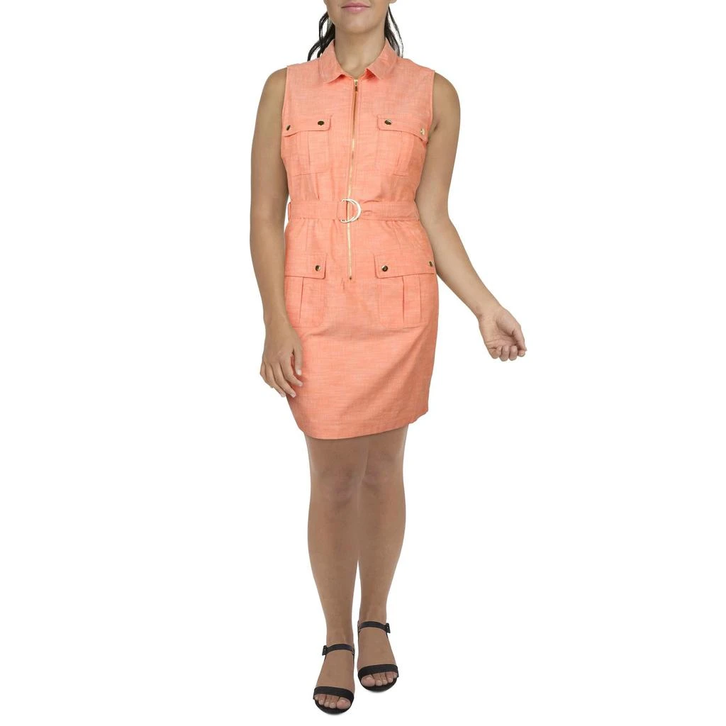 Sharagano Womens Solid Chambray Shift Dress 2