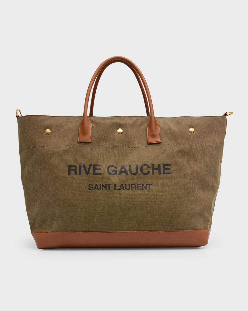 Saint Laurent Men's Rive Gauche Maxi Canvas and Leather Tote Bag