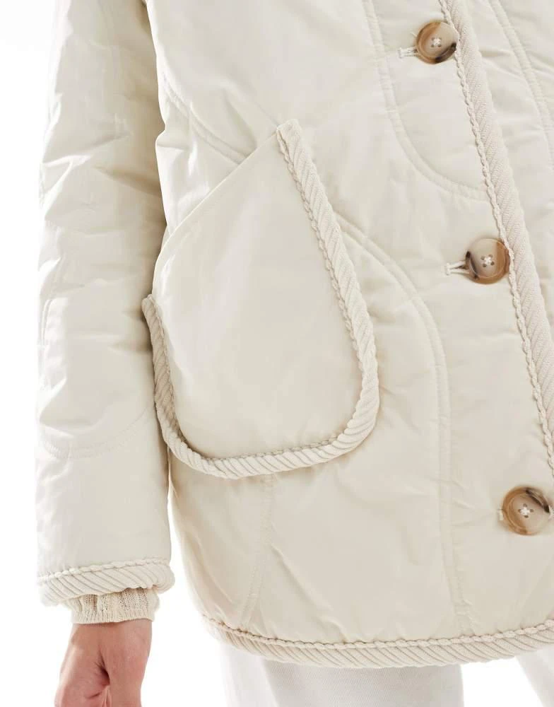 Threadbare Threadbare quilted jacket with cord detail in cream 3
