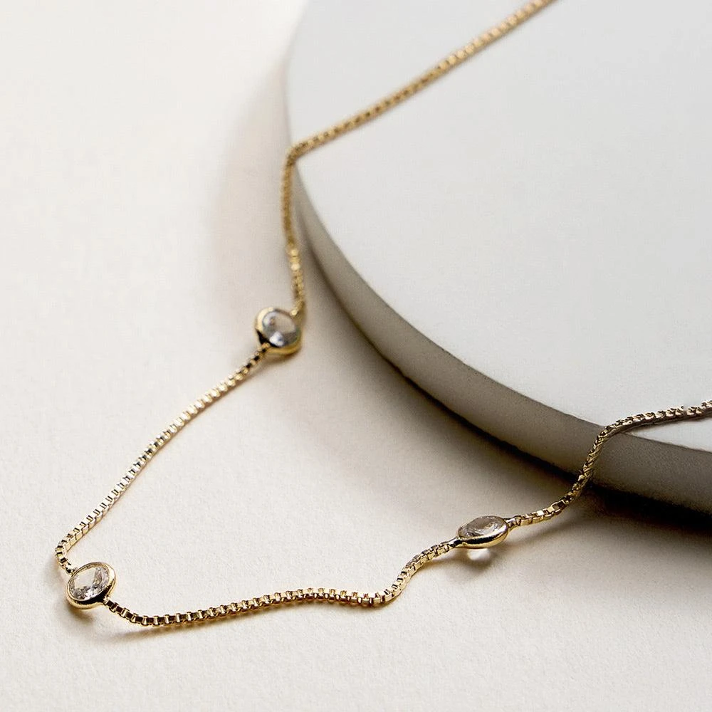 FASHNZFAB 18K Gold Filled CZ Stone Bezel Link Staton Necklace