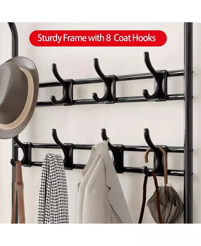 gaomon Hall Tree Shoe Bench, 4-in-1 Industrial Entryway Storage Bench with 8 Sturdy Hooks, Freestanding Coat Rack for Small Spaces, Apartments 3