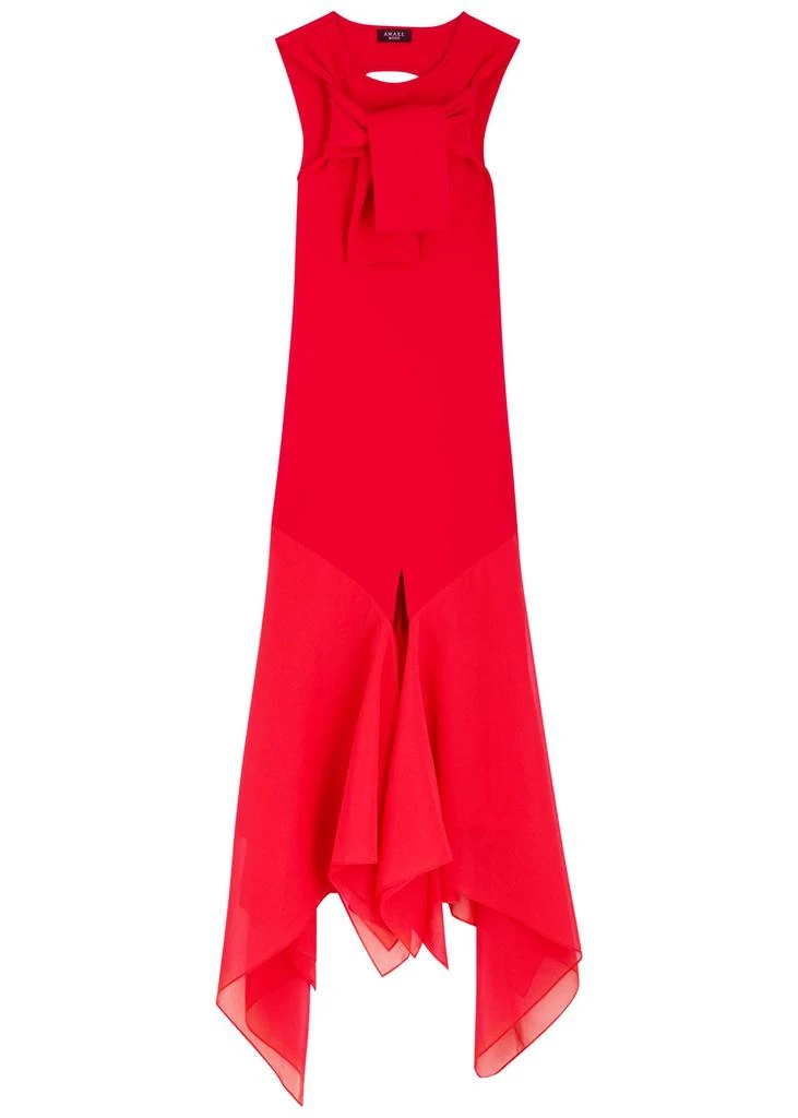 A.W.A.K.E MODE Chiffon and knit knotted-neckline midi dress 1