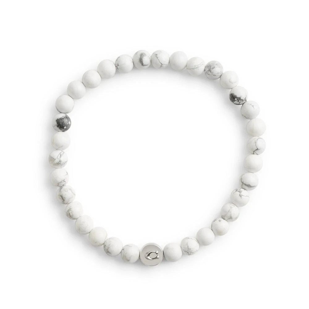 COACH Men's Sterling Silver Signature Howlite Bead Stretch Bracelet 2