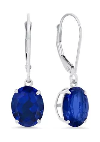 Belk 
Co. 14K White Gold Oval Created Blue Sapphire Dangle Earrings
