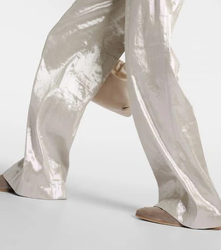 Brunello Cucinelli Linen-blend lamé wide-leg pants 5