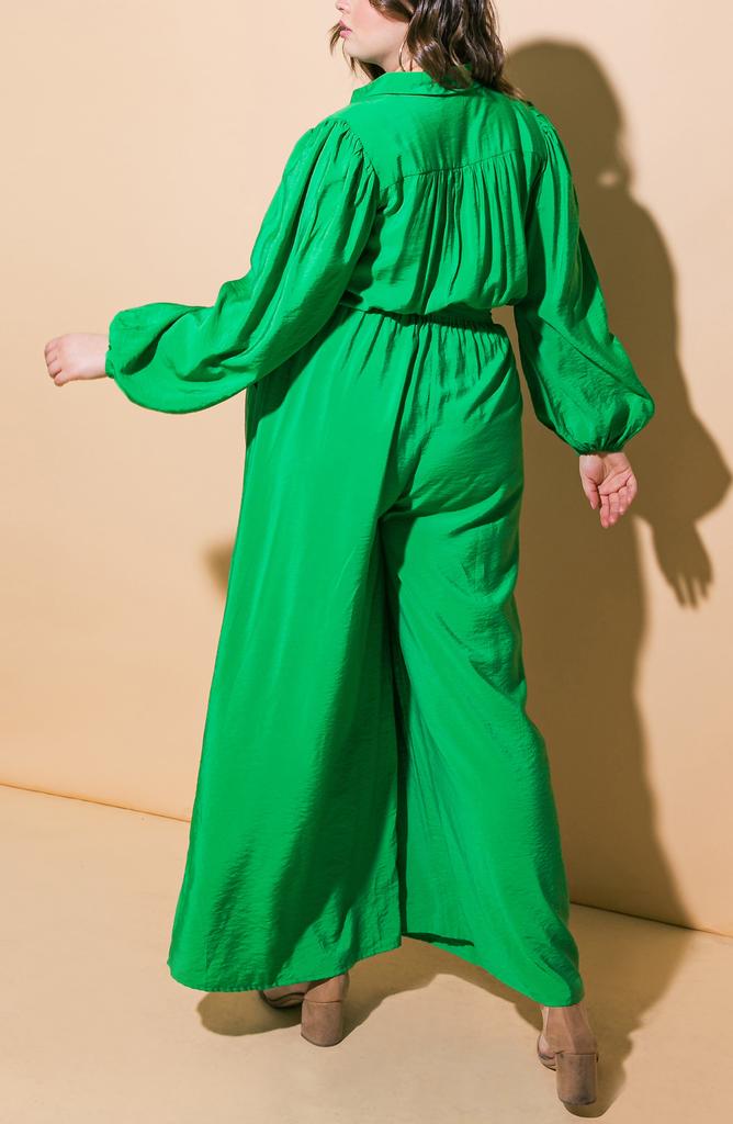 FLYING TOMATO Long Sleeve Solid Woven Jumpsuit