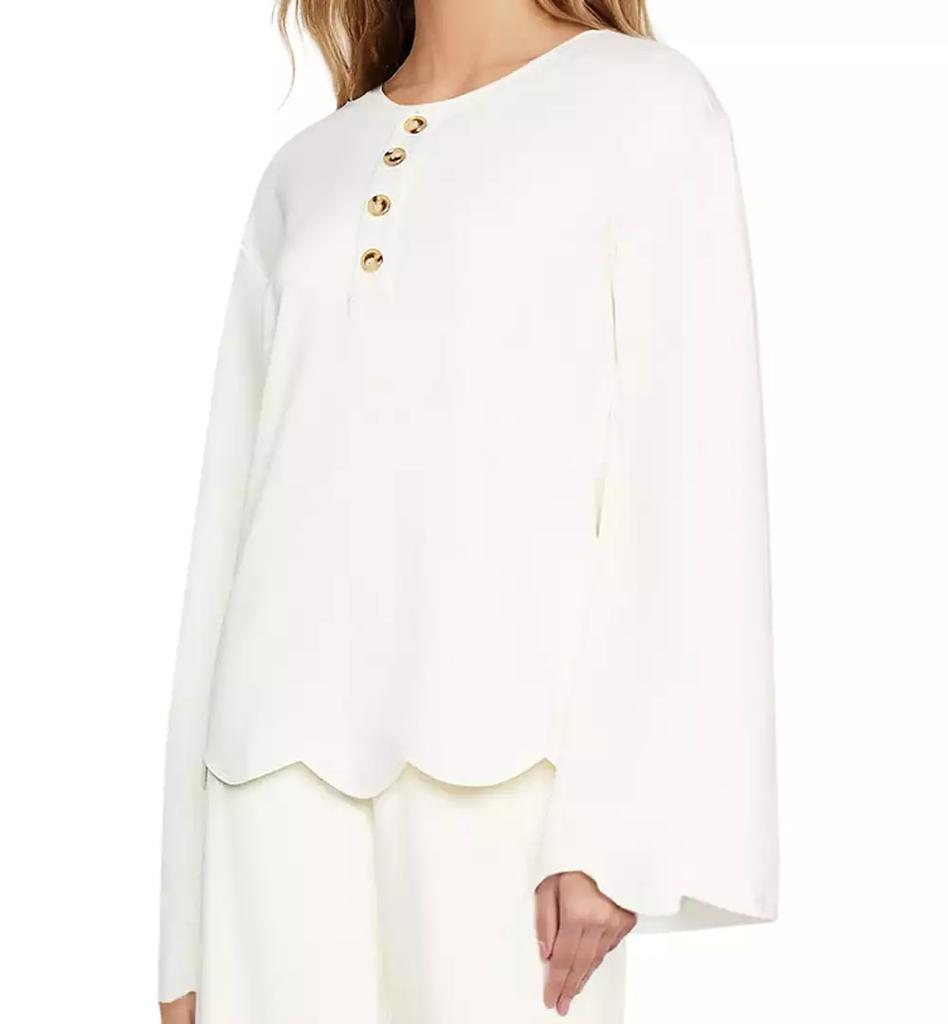 Three Dots Women's Scalloped Bell-Sleeve Henley Top