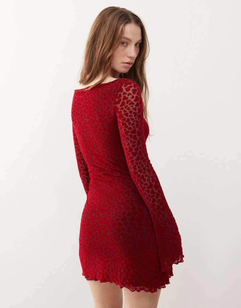 Motel Motel sevila flared sleeve flocked heart mini dress in maroon -  Dresses & Skirts - Free Shipping - BeyondStyle