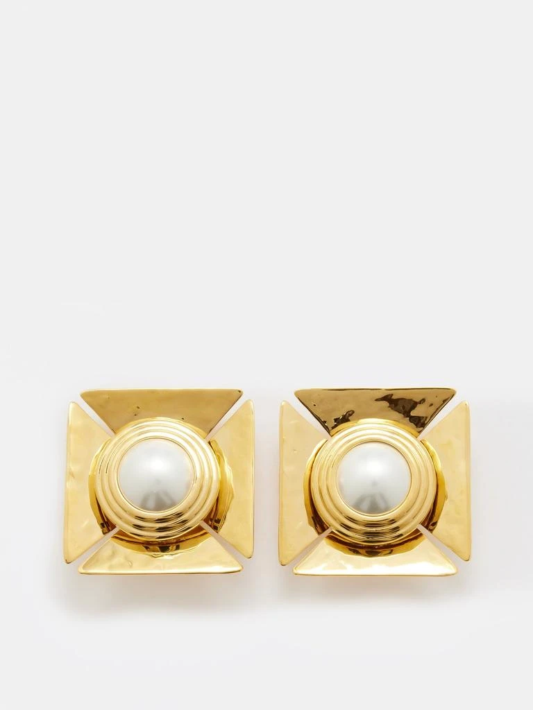 Saint Laurent Pearly square gold-tone clip earrings 2