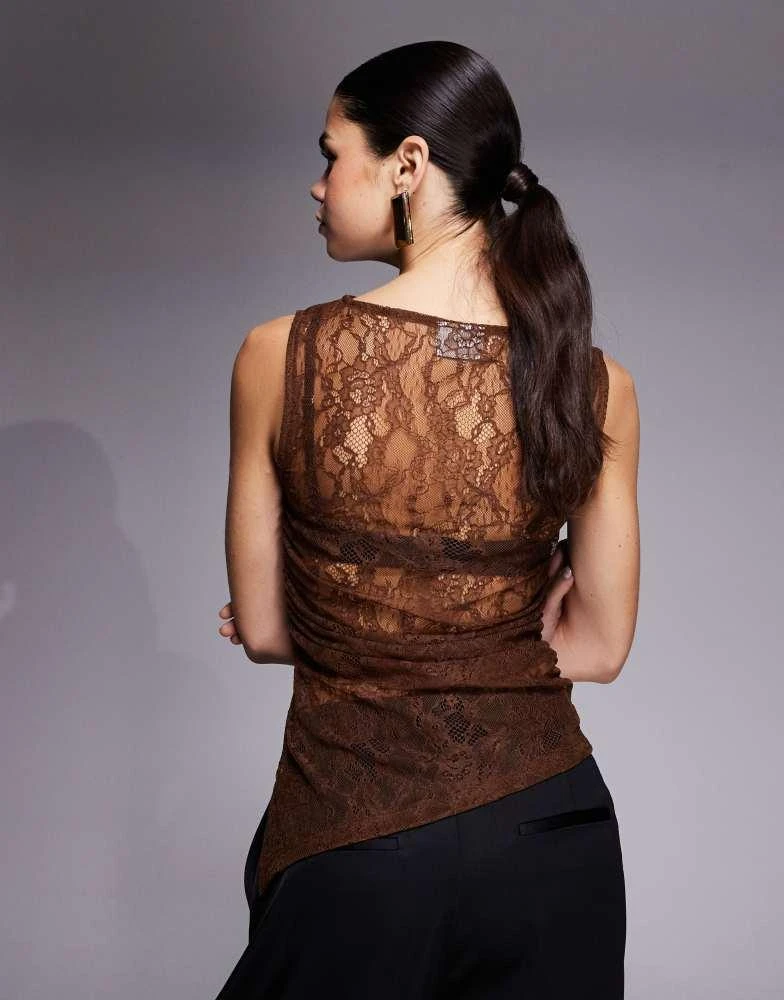 ASOS ASOS DESIGN sleeveless lace top in chocolate 2