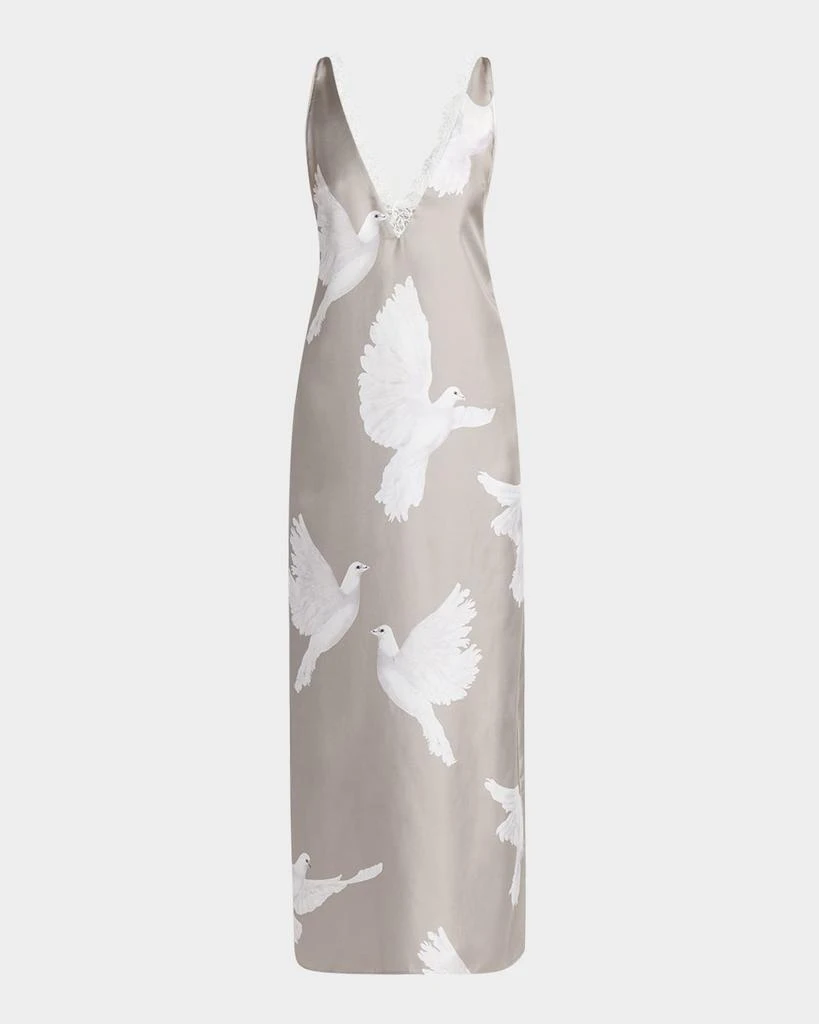 Stella McCartney Dove Print Lace Trim Silk Slip Dress 1