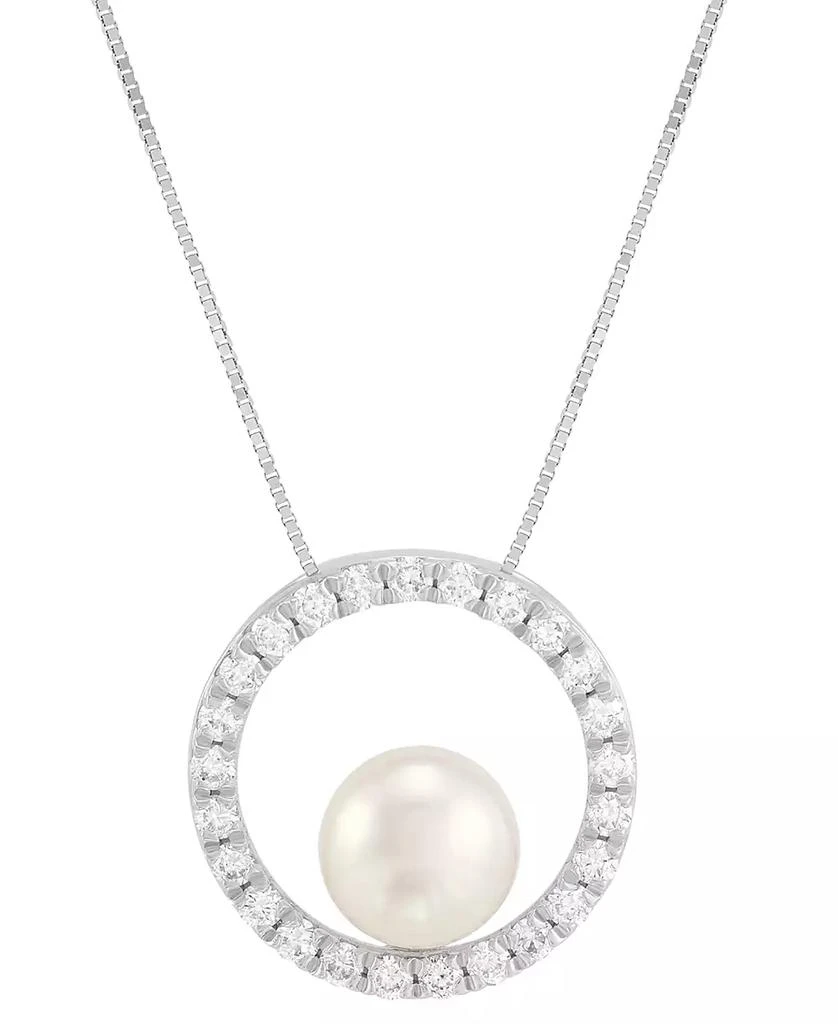 Grown With Love Cultured Freshwater Pearl (8mm) & Lab Grown Diamond (1/2 ct. t.w.) Open Circle 18" Pendant Necklace in 14k White Gold 1