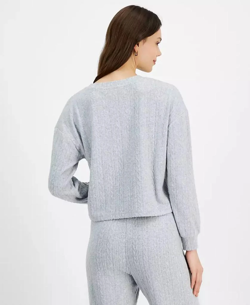 Hippie Rose Juniors' Dream Fleece Cable-Knit Crewneck Top 2