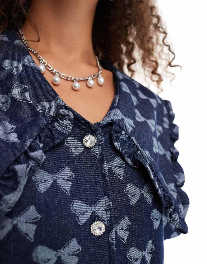 Sister Jane Sister Jane bow embroidered mini dress in denim