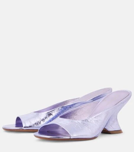 Dries Van Noten Metallic leather wedge mules 4