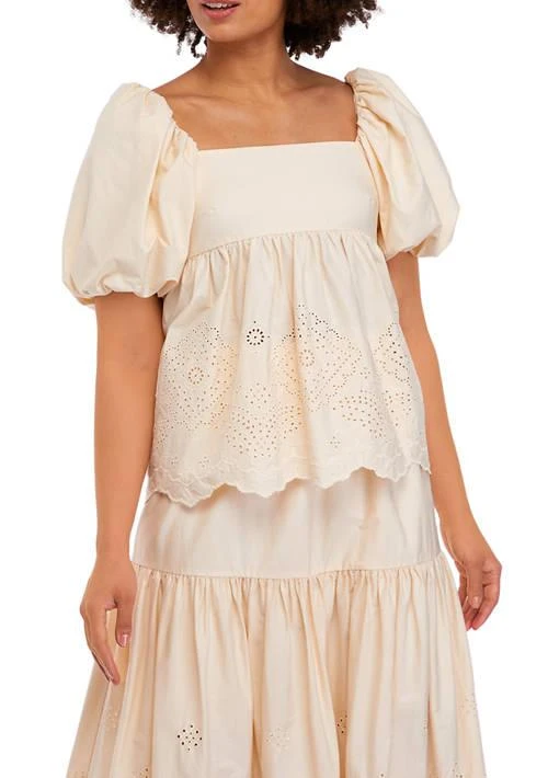 Moon River River Womens Square Neck Eyelet Top With Tie Back 1
