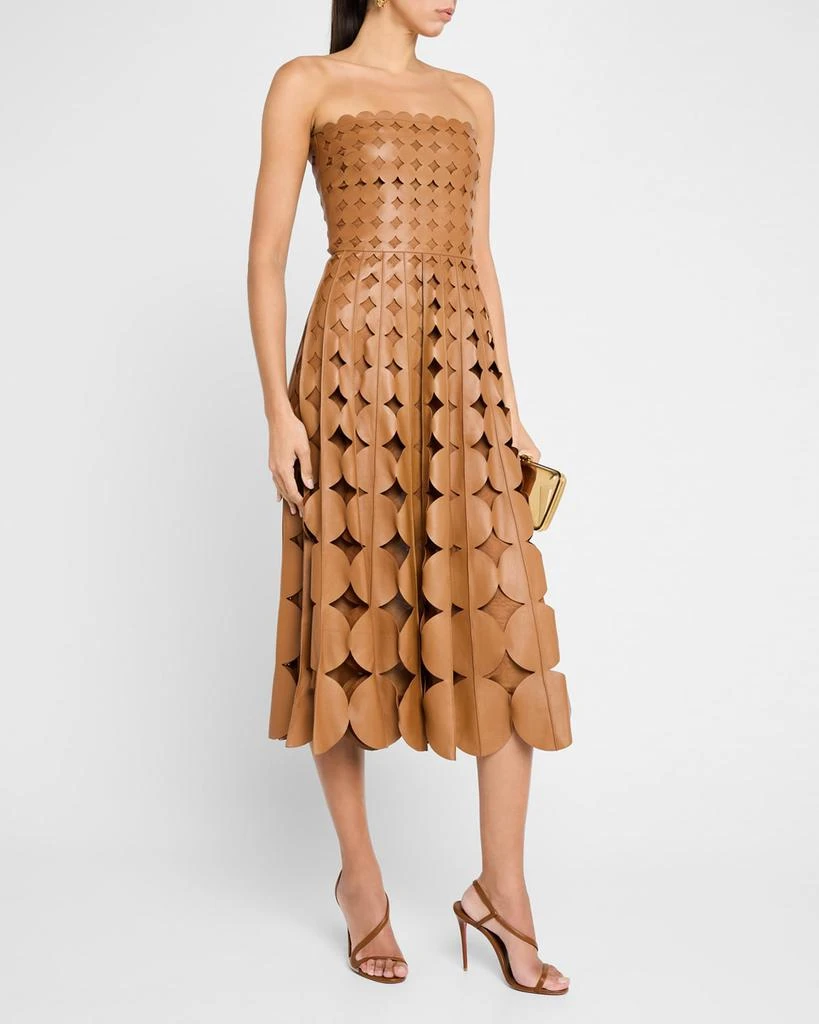 Oscar de la Renta Strapless Geo Cutout Leather Midi Dress 4