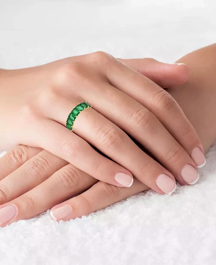 Macy
s Green Emerald Cut Cubic Zirconia Eternity Band in 14k Yellow Gold Plated Sterling Silver 2