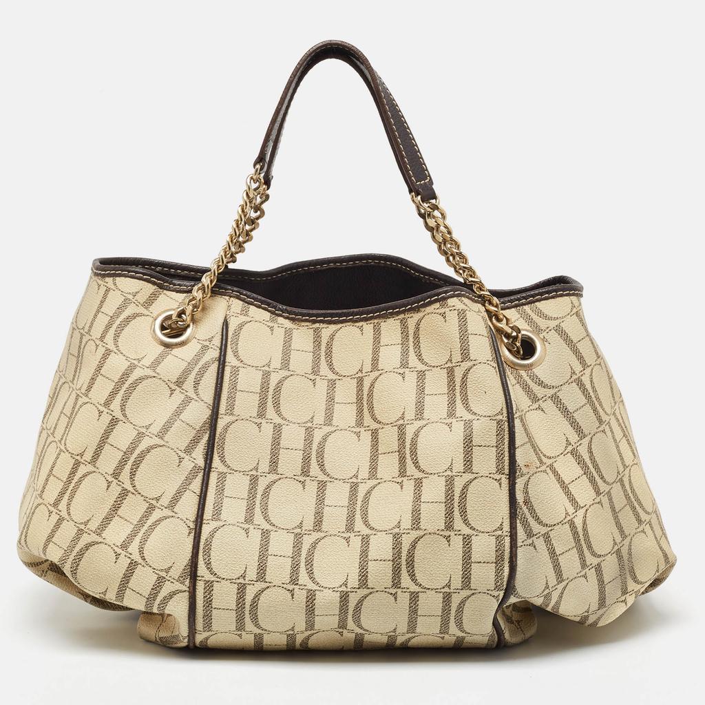 Carolina Herrera Carolina Herrera /brown Monogram Coated Canvas And Leather Chain Hobo
