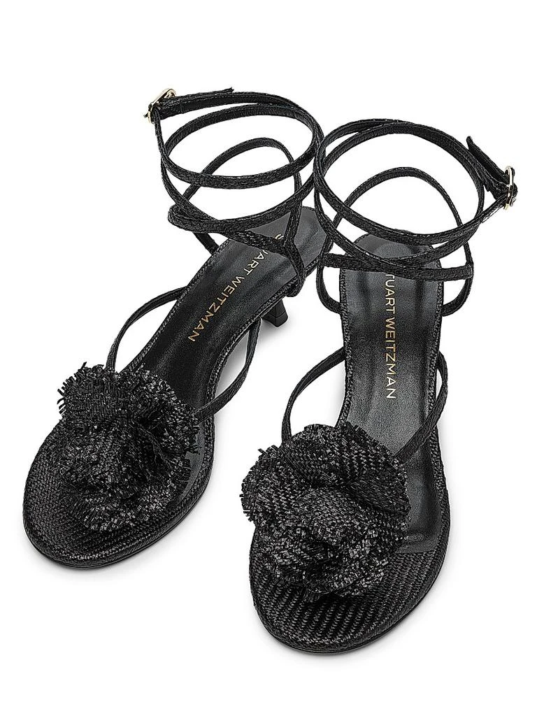 Stuart Weitzman Belize Floral-Appliquéd 50MM Raffia Ankle-Wrap Sandals 4
