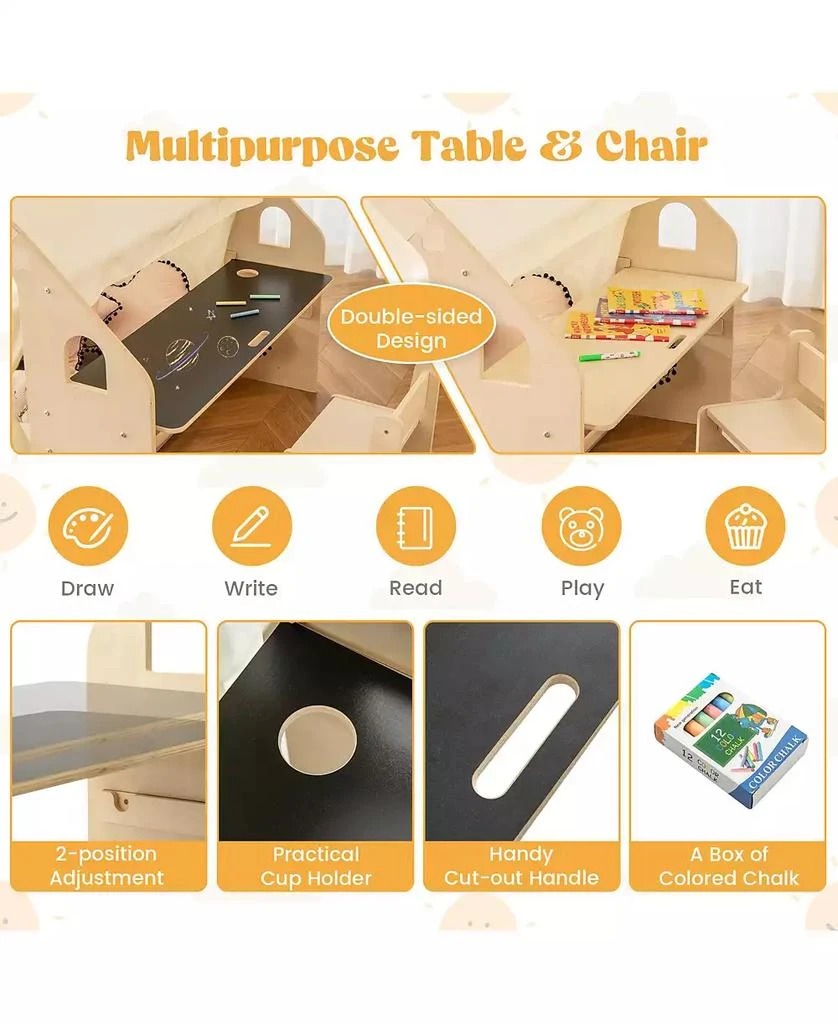 Mecale 6-in-1 Kids Play Tent Playhouse with Blackboard 6 Storage Bins and Floor Cushion 8